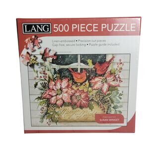 LANG 500 Pc. Puzzle Christmas Poinsettia Window Box Cardinals NEW Sealed 24"x18"